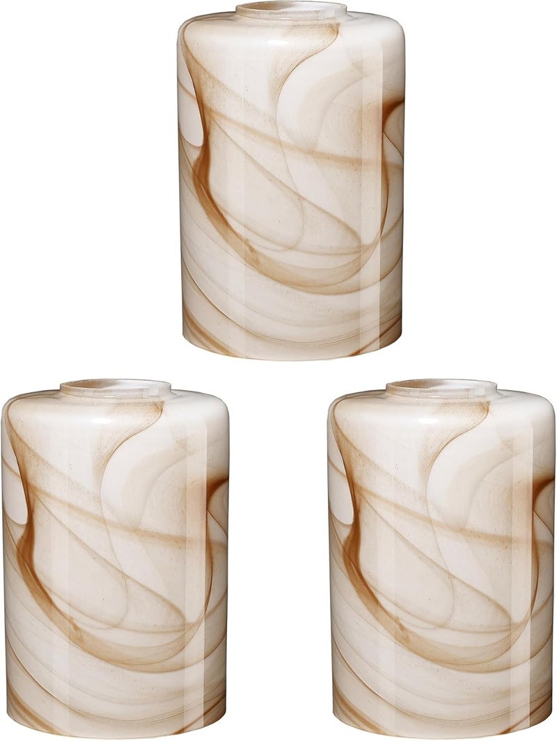 karyfine 3Packs Cylinder Glass LampShade for Wall Sconce Mini Pendant Ceiling Fan Light 1.65in fitter Art Glass Light Cover Replacement Fixture for bathroom,Table Lamp kitchen Chandelier (Brown Marble-3P) - Image 1